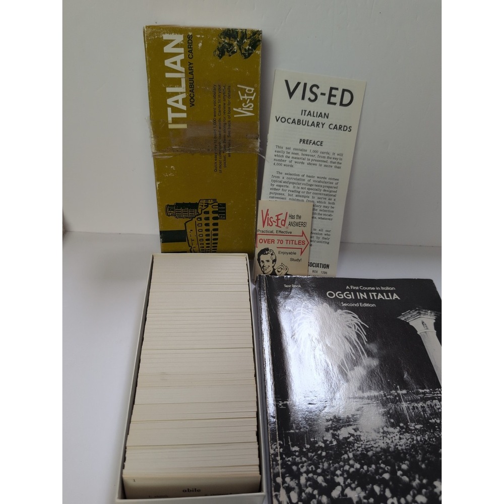 VINTAGE VIS-ED ITALIAN VOCABULARY CARDS & Test Bank First Course In Italian READ